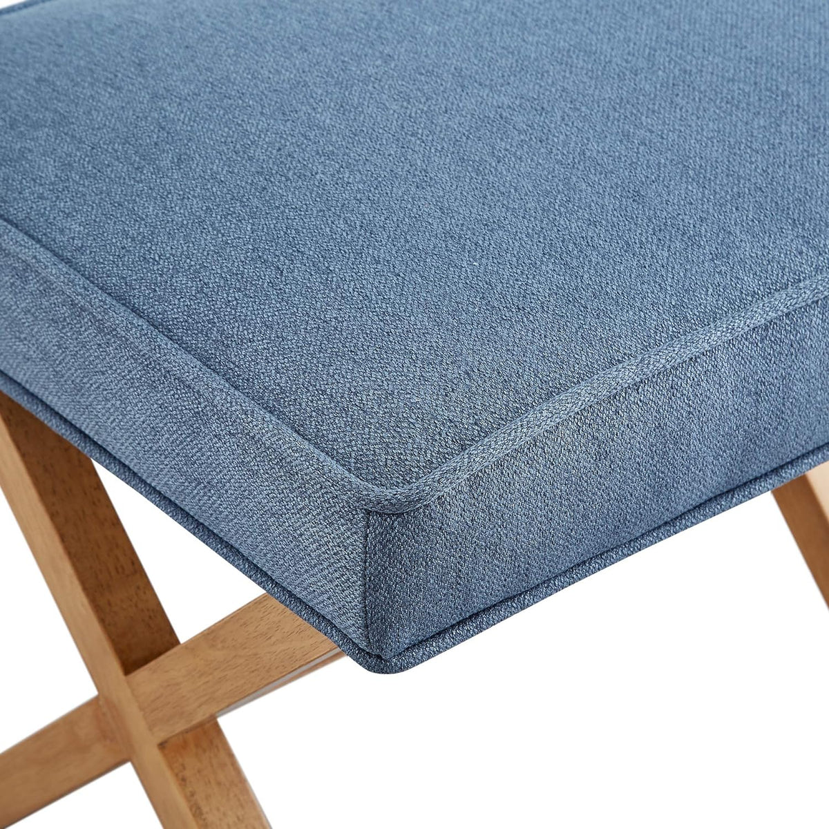 Amazon Basics Small Ottoman Foot Rest, Mid-Century Modern X Square Polyester Foot Stool, Indigo