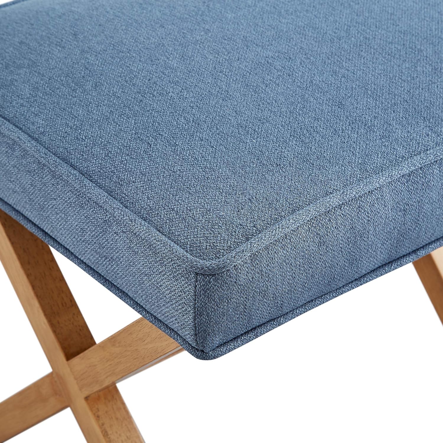 Amazon Basics Small Ottoman Foot Rest, Mid-Century Modern X Square Polyester Foot Stool, Indigo