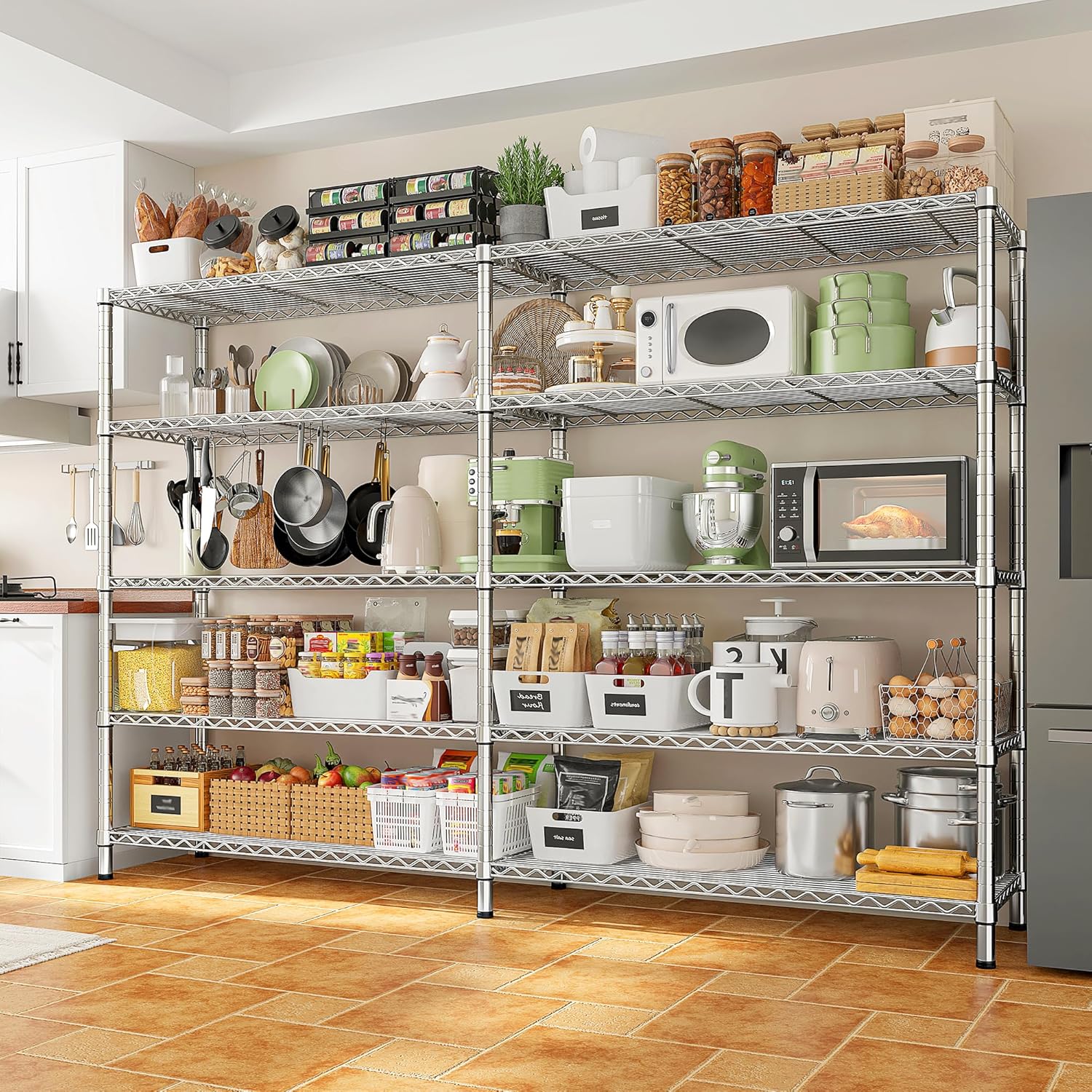 REIBII 69.8" W Storage Shelves 1510LBS Wire Shelving Unit 5 Tier Metal Shelving for Storage Rack