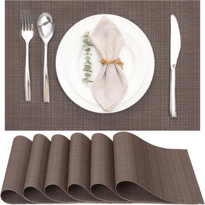 Myir JUN Placemats Set of 6, Vinyl Woven Placemats Place Mats Indoor Washable Table Mats Non-Slip
