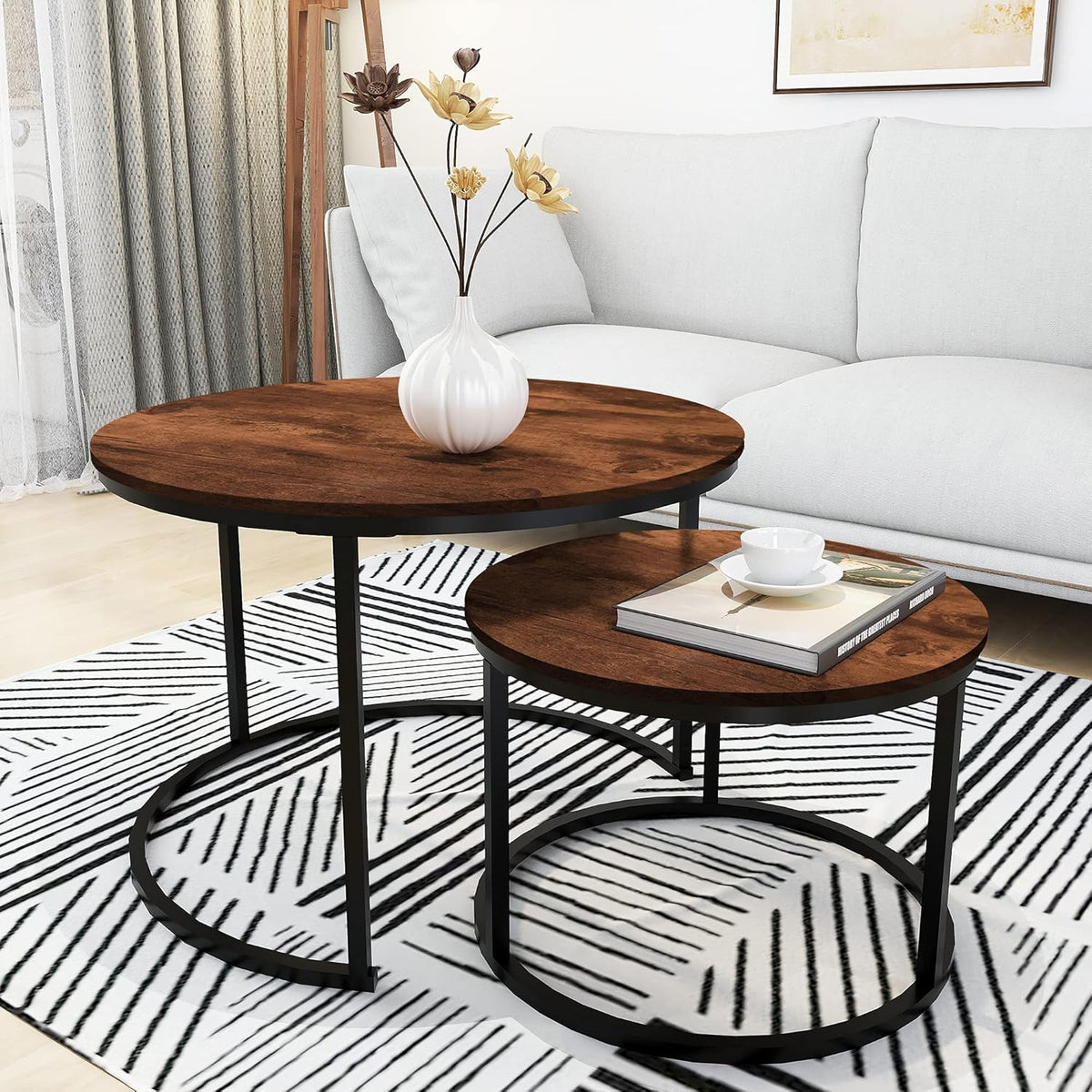 HOMERECOMMEND Round Coffee Table Set of 2 Modern Nesting Side End Table for Living Room,Round