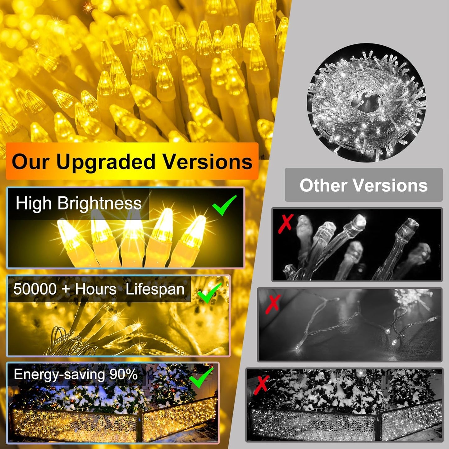 612 LED 60FT Christmas Lights with 136 Drops, 12 Modes Dimmable Warm White Outdoor Hanging Lights