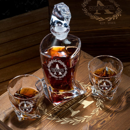 Frolk Personalized Whiskey Decanter and Stones Set - Customized Gift for Him - Men, Dad, Father