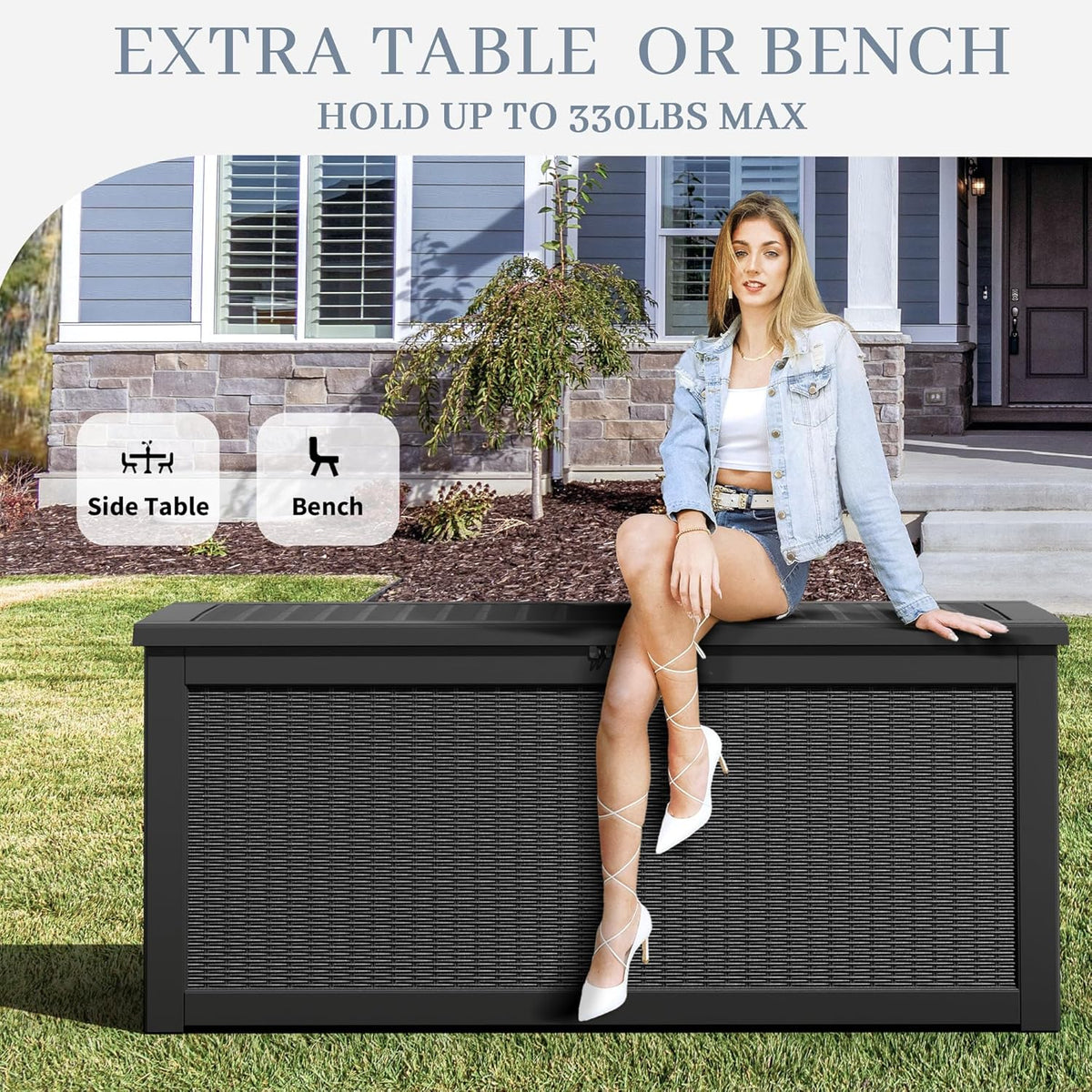 NUNU LAB 260 Gallon Outdoor Storage Box,Resin Large Sturdy Deck Box, Backyard Outside Storage Box