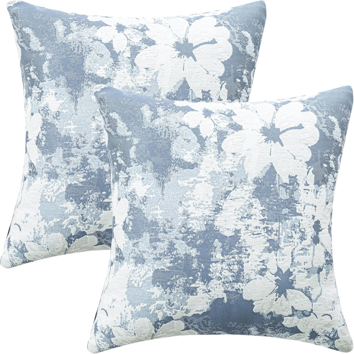 Jacquard Throw Pillow Covers 18x18 Inch Set of 2 - Vintage Floral Boho Pillow Cases with Botanical