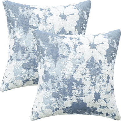Jacquard Throw Pillow Covers 18x18 Inch Set of 2 - Vintage Floral Boho Pillow Cases with Botanical