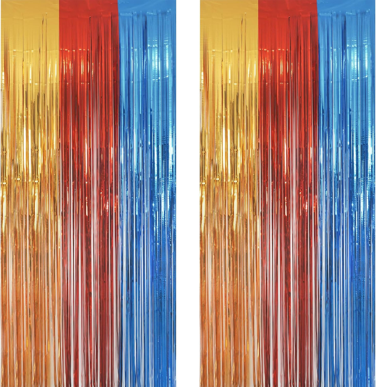Gold Red Blue Party Backdrop - GREATRIL Tinsel Fringe Curtain for Paw Birthdays Decorations 2 Packs