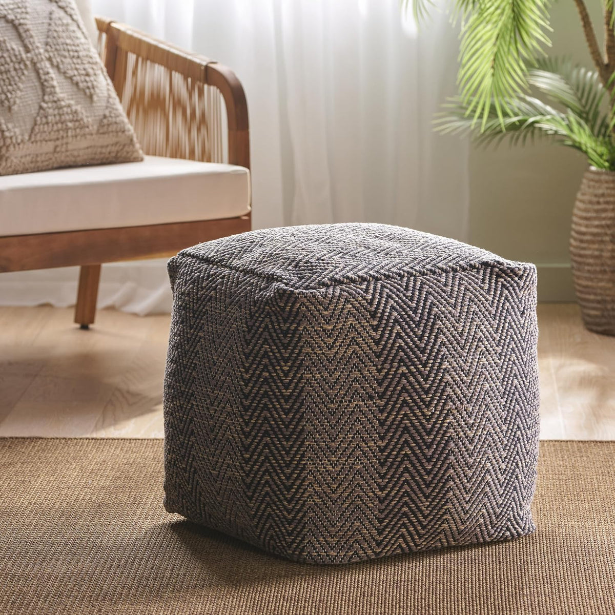 GDFStudio Boho Handmade Fabric Cube Pouf Ottoman Foot Stool - Bean Bag Floor Chair - Foot Rest