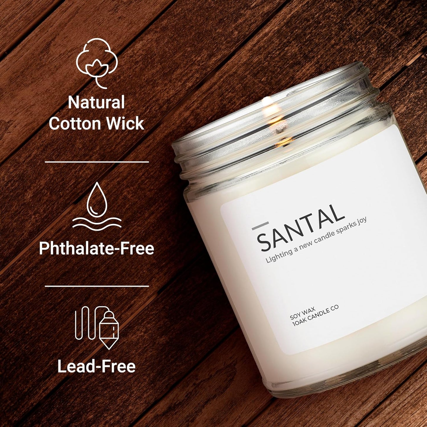 1OAK Soy Santal Candle (Santal) - Soy Wax Scented Candle - Candles for Home Scented - Long Burning