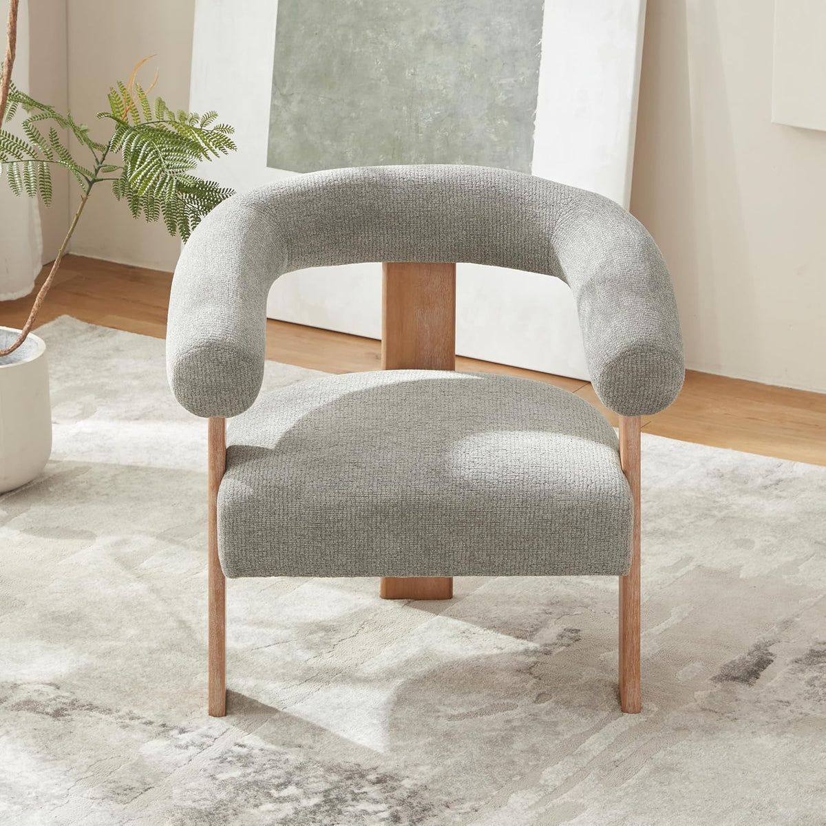 VKNOW Accent Chair Living Room Chair, Modern Upholstered Armchair with Solid Wood Legs, Comfy