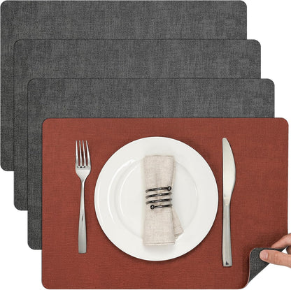 Myir JUN Dual Sided Faux Leather Placemats Set of 4 for Indoor Outdoor Dining Tables, Square