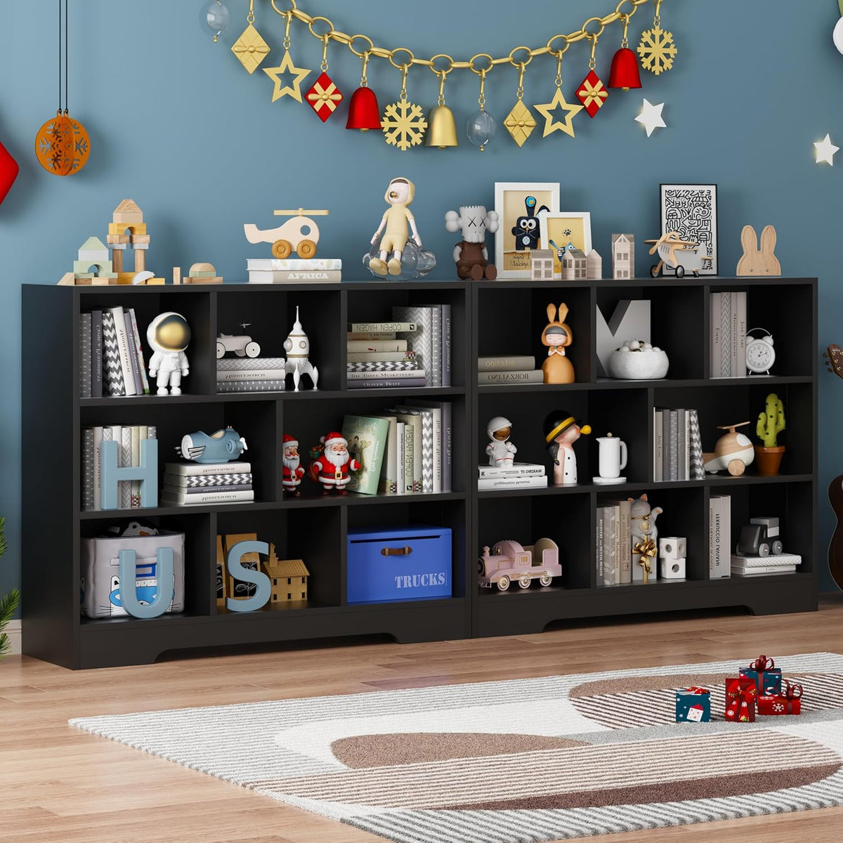 Book Shelf, 8 Cubes Storage Organizer, 3-Tier Open Shelf Wooden Bookcase, Freestanding Black
