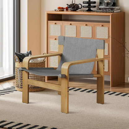 Mid-Century Accent Chair with Wide Armrest & Solid Wood Frame, Detachable and Washable Armchair