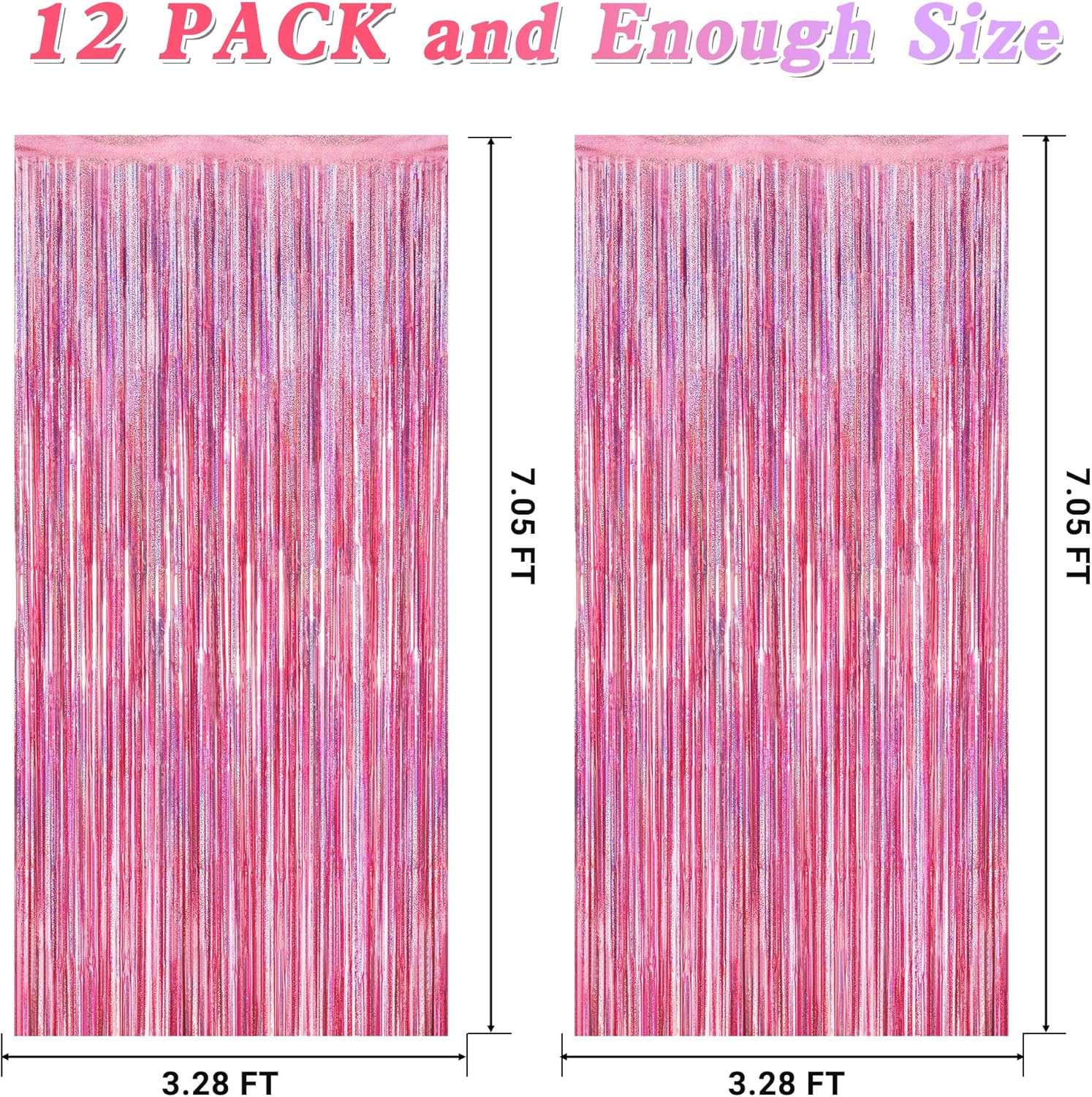 12 Pack Pink Backdrop, 3.28 FT x 7.05 FT Foil Streamers, Metallic Glitter Backdrop Pink Tinsel