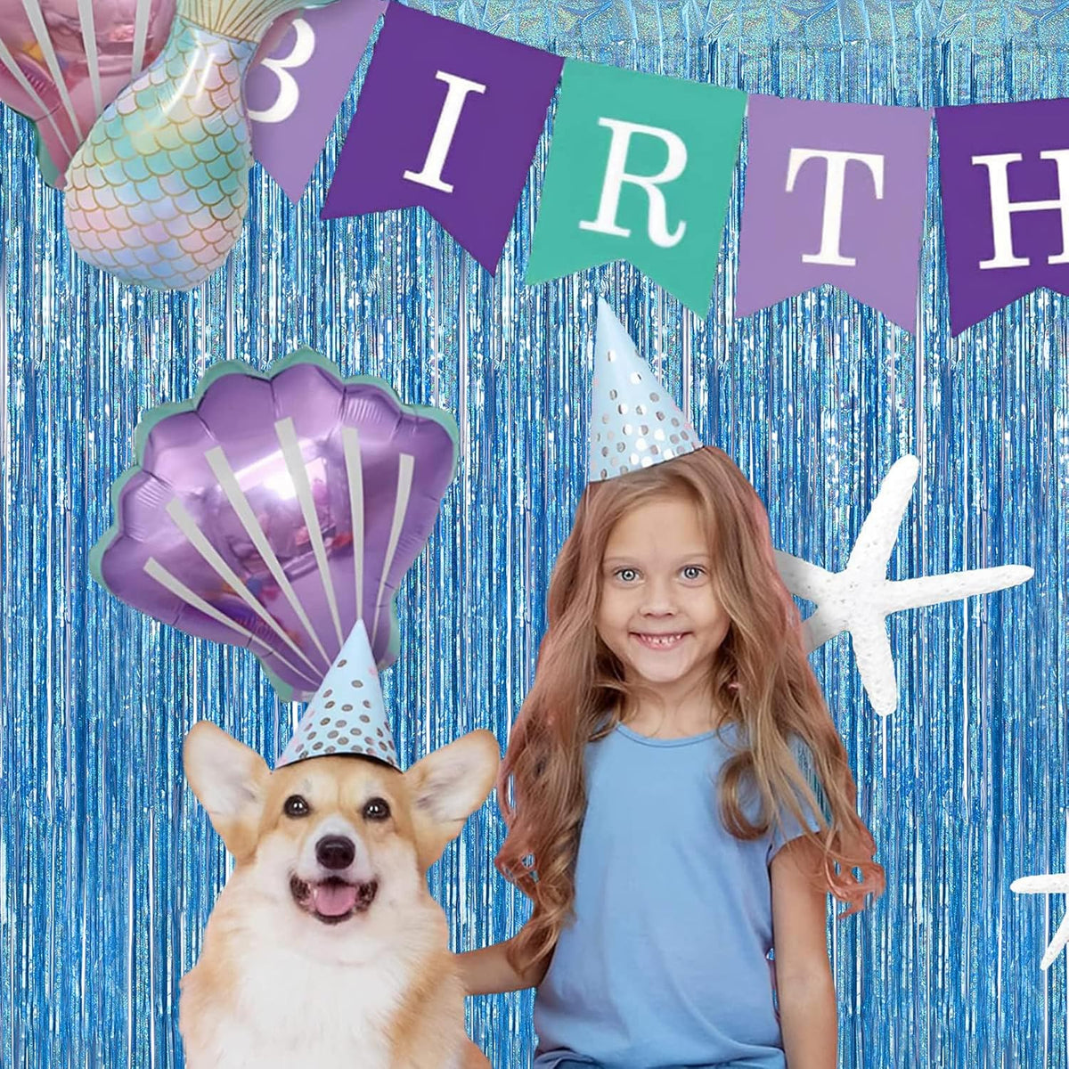 BRAVESHINE Light Blue Tinsel Foil Fringe Curtains - 2Pcs 3.2x8.2 ft Metallic Holiday Photo Booth
