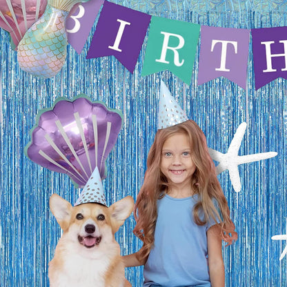 BRAVESHINE Light Blue Tinsel Foil Fringe Curtains - 2Pcs 3.2x8.2 ft Metallic Holiday Photo Booth