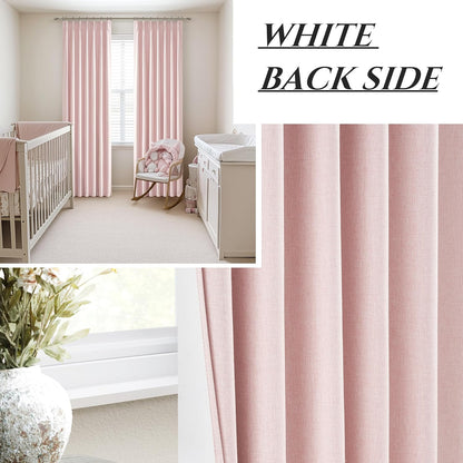 Pink Blackout Thick Linen Drapes 108 Inches Long 2 Panels Set for Bedroom, Extra Long Pinch Pleated
