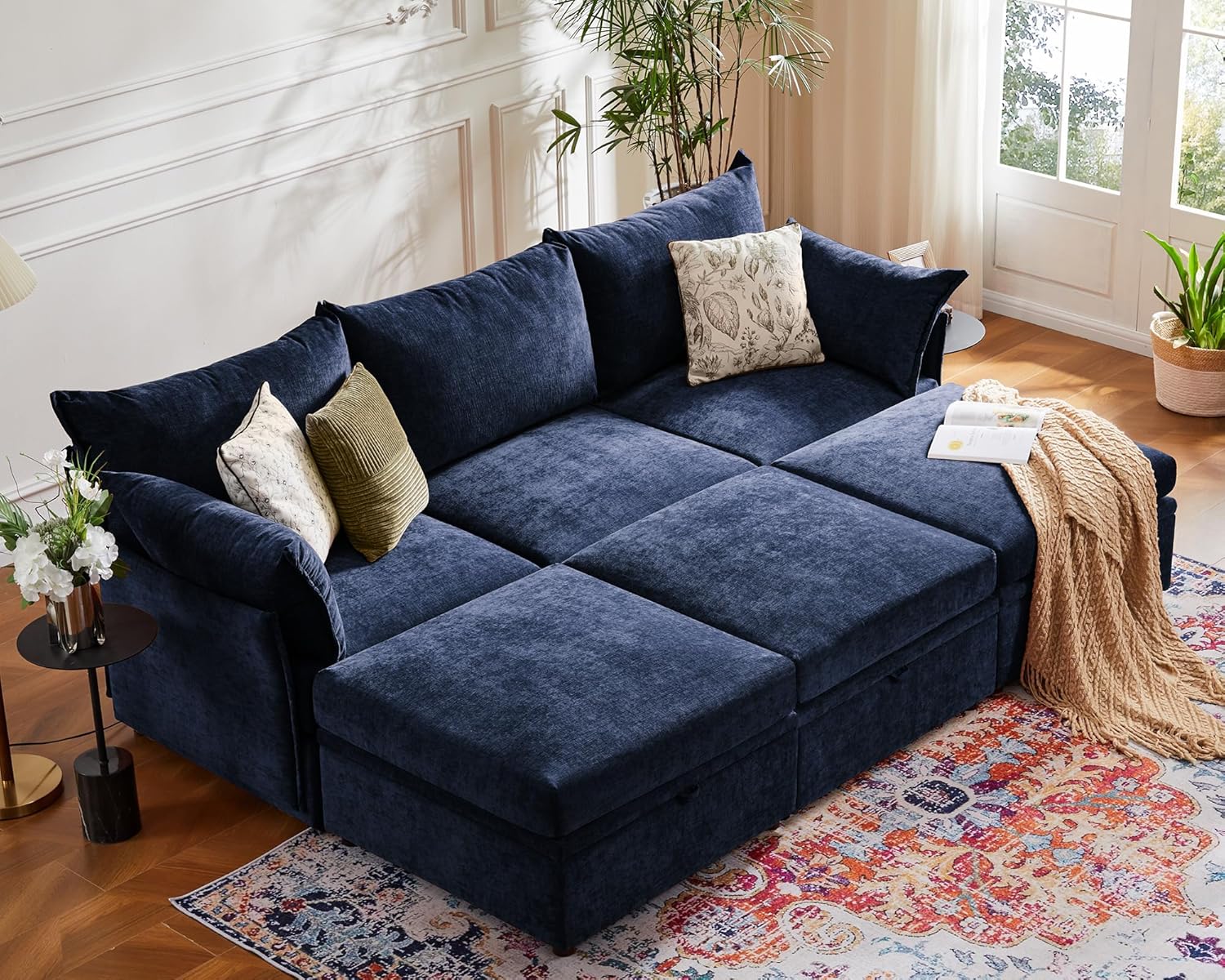 102.6" Luxury Modular Sleeper Sofa Bed 6 Seat Reversible Sectional Couch Deep Seat with Storage