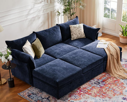 102.6" Luxury Modular Sleeper Sofa Bed 6 Seat Reversible Sectional Couch Deep Seat with Storage