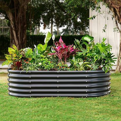 Land Guard Galvanized Metal Raised Garden Bed Kit, 8x4x1.5ft Large Planter Boxes Outdoor, Oval
