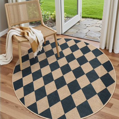 Lahome Checkered Round Rugs 6ft, Washable Easy Jute Circle Patio Rug Indoor Outdoor Rugs for Living