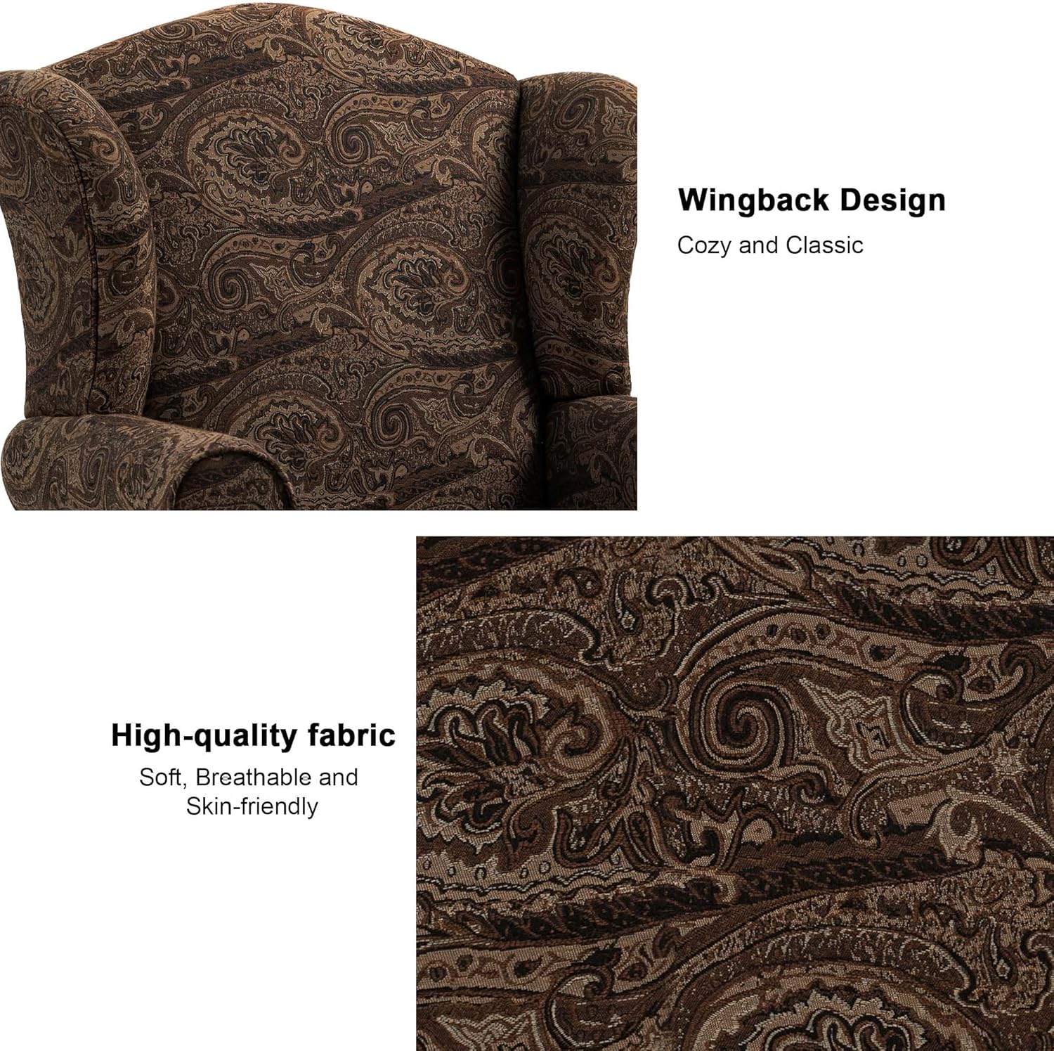Accent Chair, High Back Upholstered Armchair with High Resilience Sponge & Wood Legs, Mid-Century