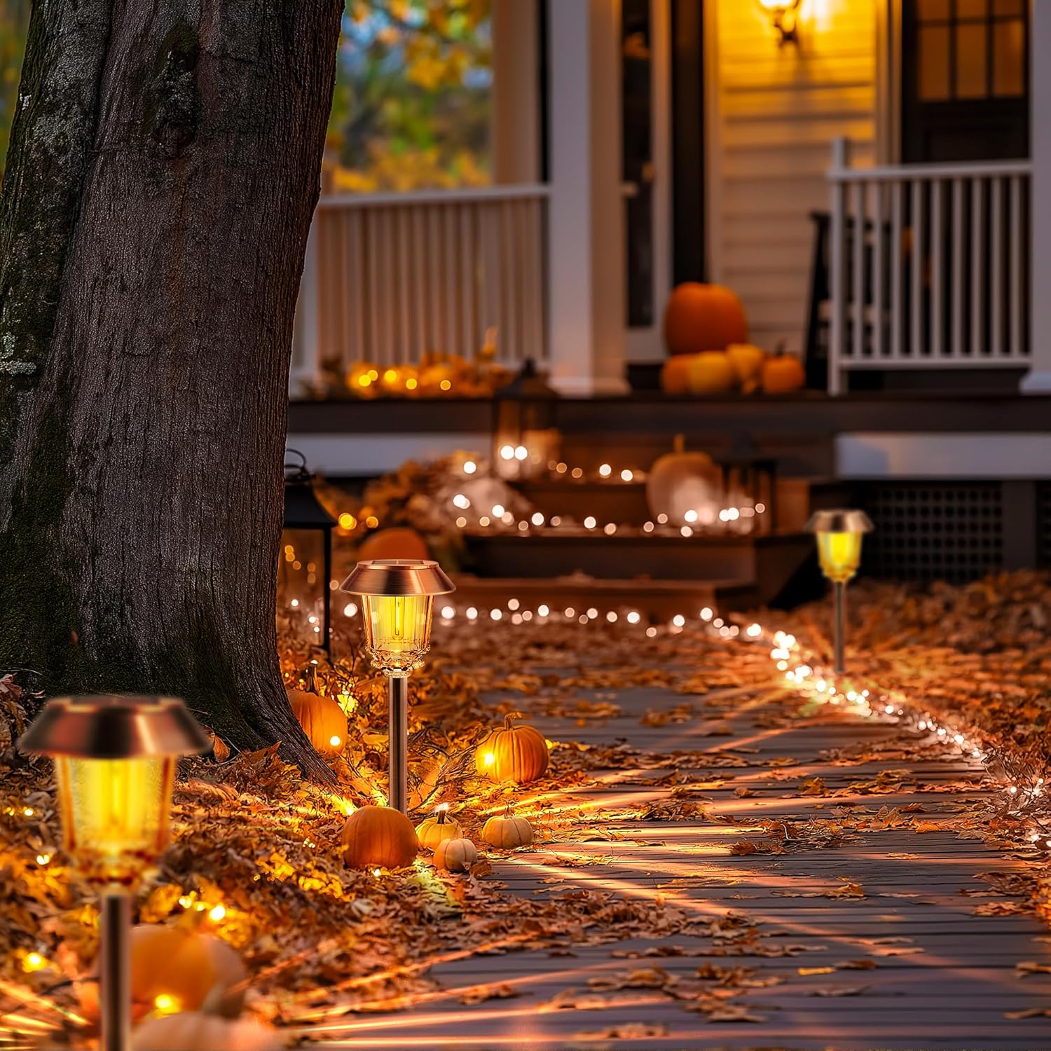 Solar Lights Outdoor Waterproof,4 Pack Bronze Pathway Lights with 10-40 LM Dimmable Glass and
