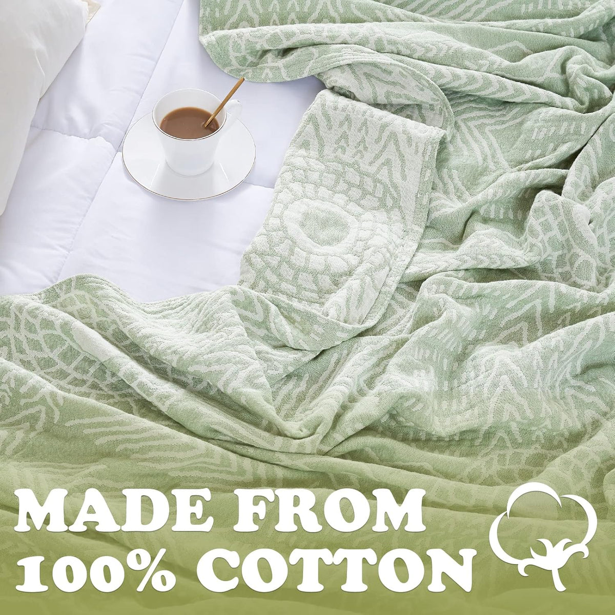 jinchan Boho 100% Cotton Blanket Muslin Lightweight Twin Size Throw Blanket Reversible for Couch