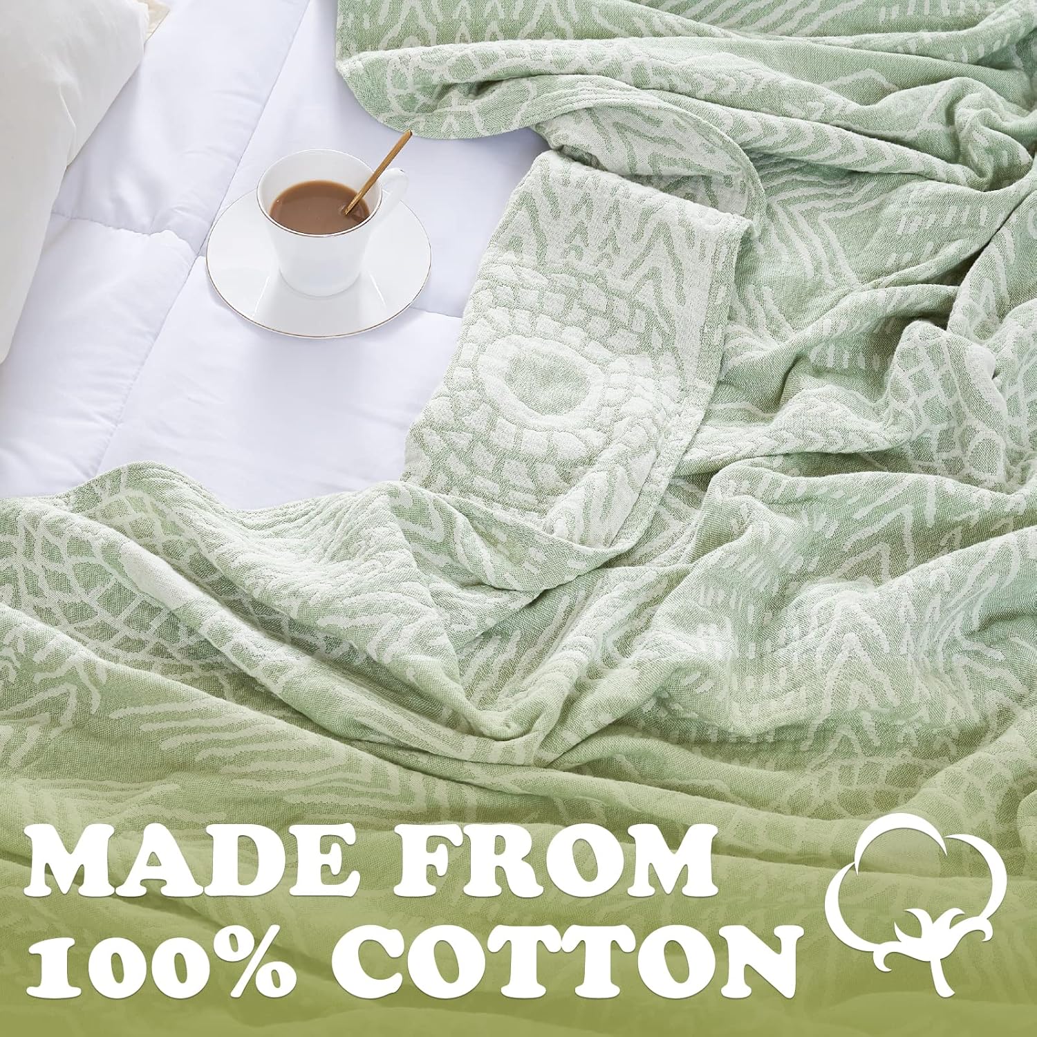 jinchan Boho 100% Cotton Blanket Muslin Lightweight Twin Size Throw Blanket Reversible for Couch