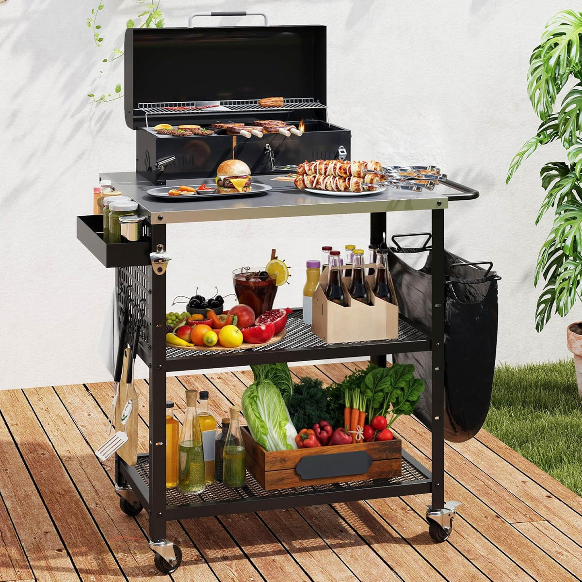 YITAHOME Outdoor Grill Cart Pizza Oven Table with Stainless Steel Top and Drop Leaf, Outdoor Grill