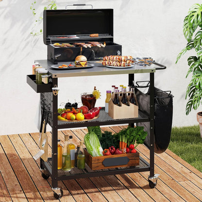 YITAHOME Outdoor Grill Cart Pizza Oven Table with Stainless Steel Top and Drop Leaf, Outdoor Grill