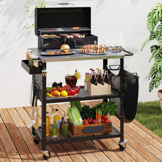 YITAHOME Outdoor Grill Cart Pizza Oven Table with Stainless Steel Top and Drop Leaf, Outdoor Grill