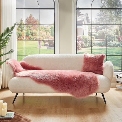 AMTOVO Faux Sheepskin Rug, Blush Pink Ultra Soft Fluffy Shag Area Rug, 2 x 6 ft Faux Fur Rug for