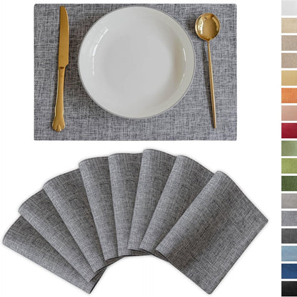 Demetex Grey Textured Linen Placemats Set of 8 Classic Place Mats Heat Resistant Cloth Table