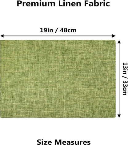 Demetex Placemats Set of 6 Green Decorative Table Mats Modern Linen Placemats Washable Heat