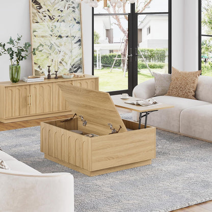 Lift Top Coffee Table with Storage, Modern Coffee Table with Arched Design, 31.5" Square Tea Table