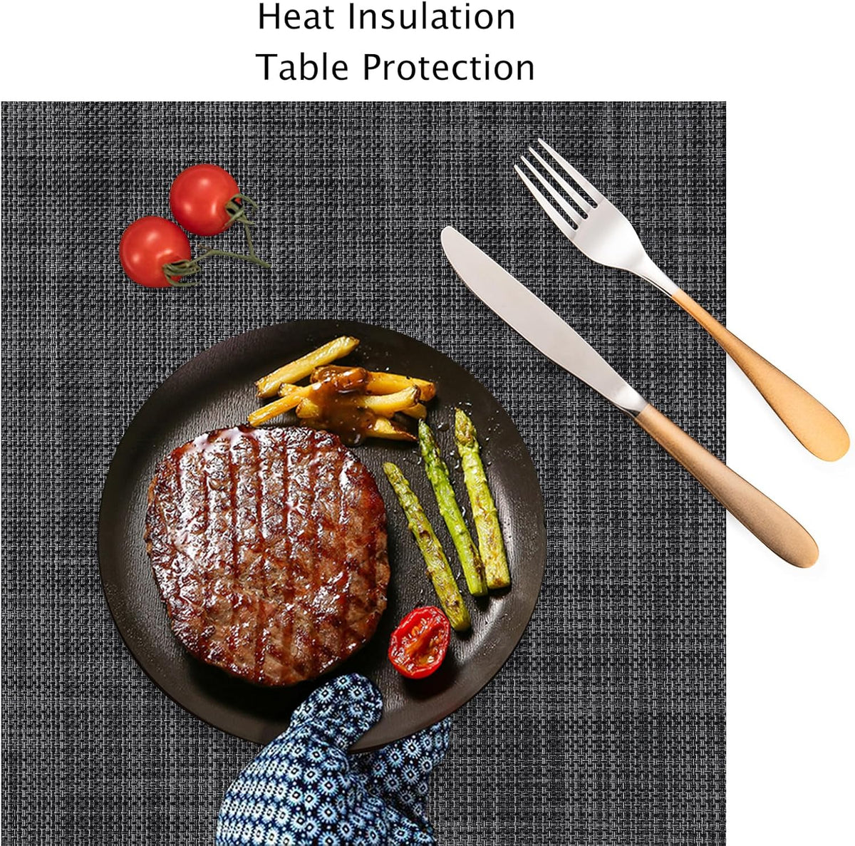 Myir JUN Placemats Set of 4, Vinyl Woven Placemats Place Mats Indoor Set of 4 Washable Table Mats