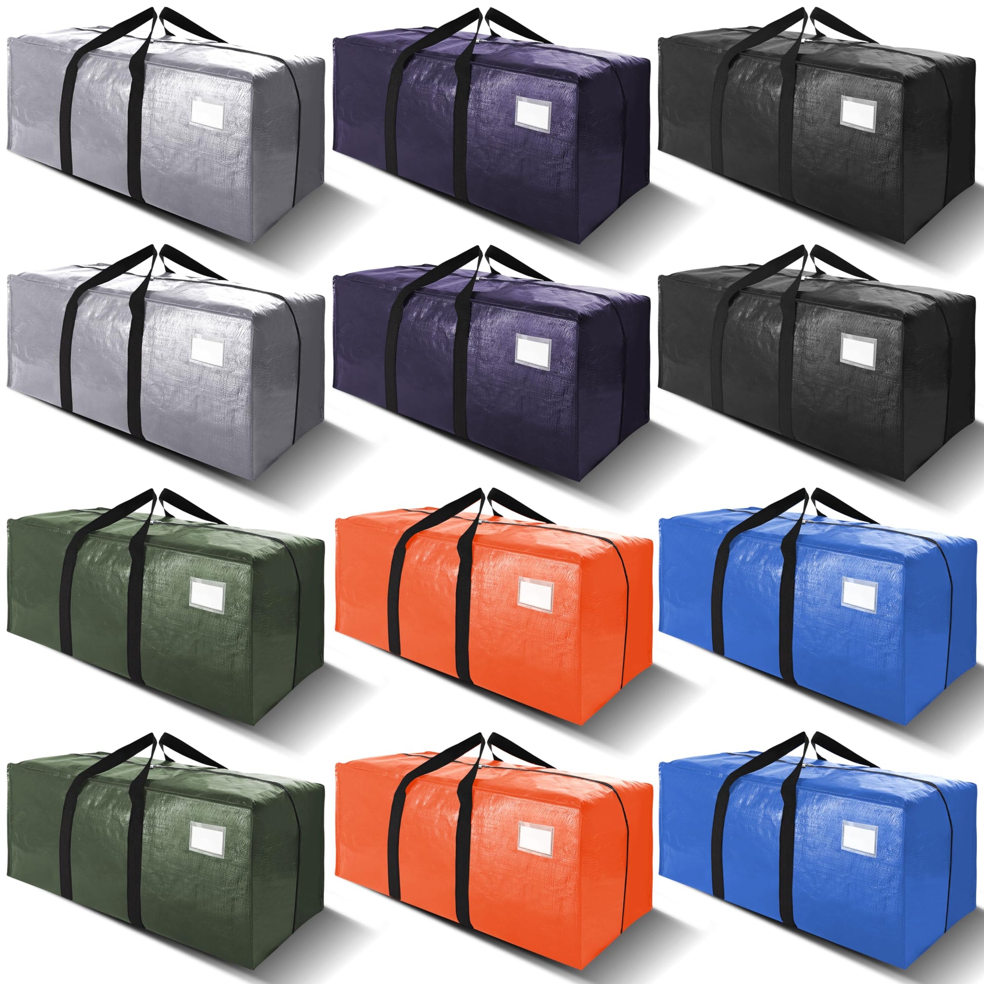 VELVETSURE 12 Pack Heavy Duty Extra Large Moving Bags W/Backpack Straps - Strong Handles & Zippers