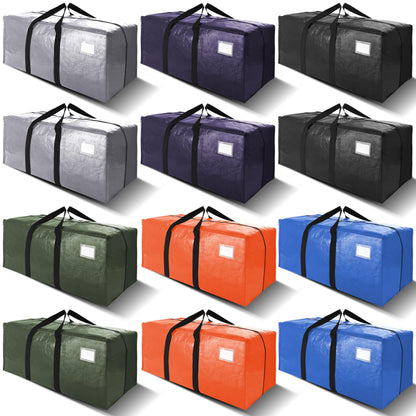 VELVETSURE 12 Pack Heavy Duty Extra Large Moving Bags W/Backpack Straps - Strong Handles & Zippers