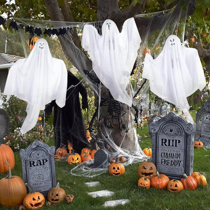6 Pack Halloween Hanging Ghost Decorations with Lights, 27.5 Inch LED Light-Up Spooky Ghosts Indoor