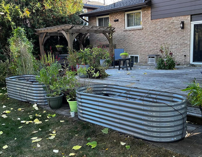 1 Pack 8x3x2FT Galvanized Raised Garden Bed Kit Oval Metal Ground Planter Box Outdoor Bottomless