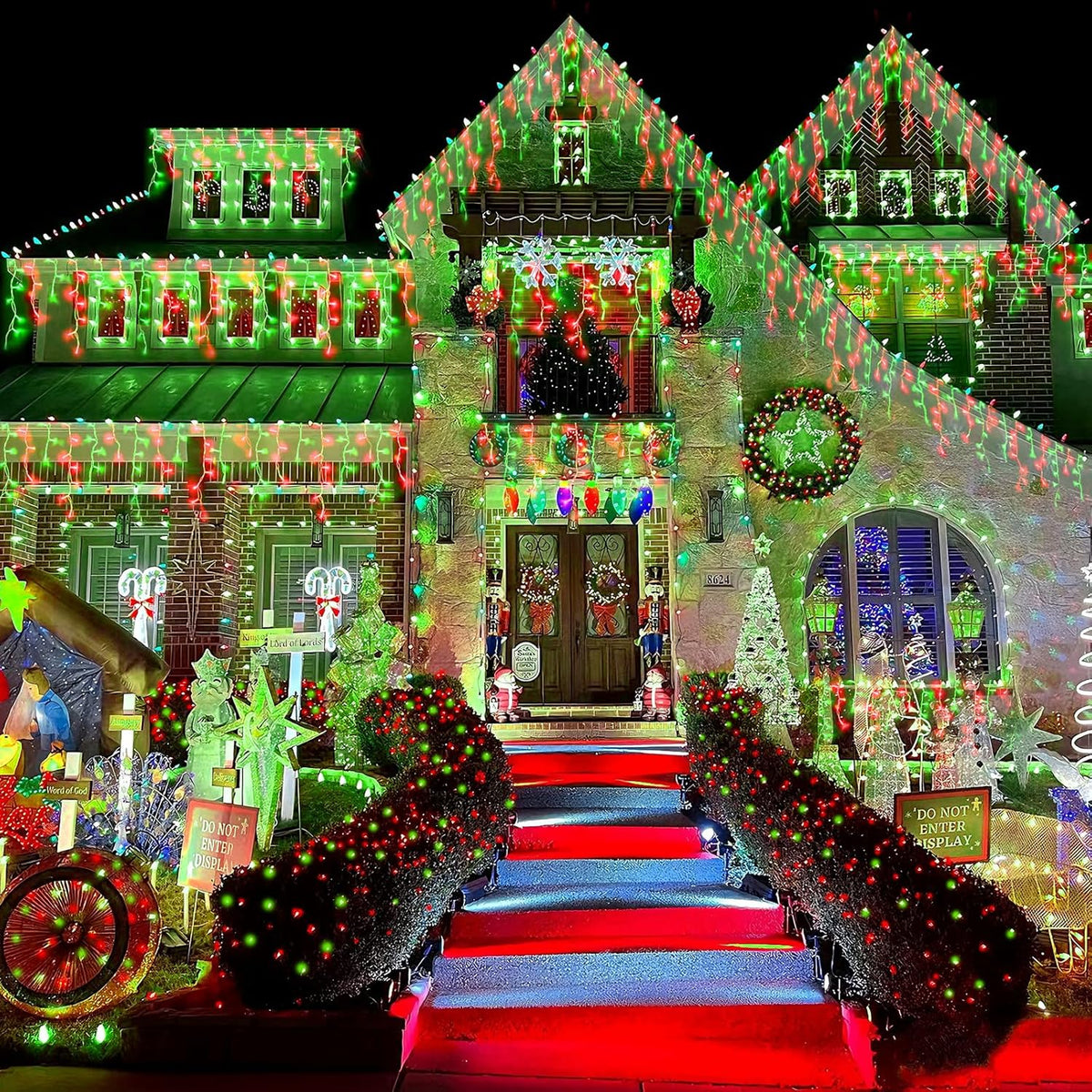 YEGUO 66ft 800 LED Red and Green Icicle Lights Outdoor Waterproof, 160 Drops Icicle String Lights