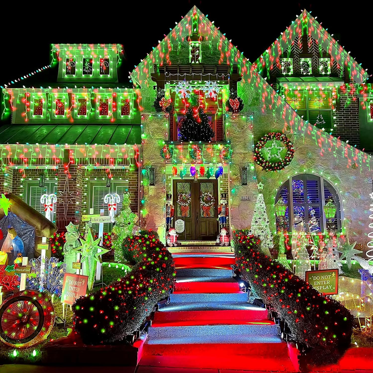 YEGUO 66ft 800 LED Red and Green Icicle Lights Outdoor Waterproof, 160 Drops Icicle String Lights