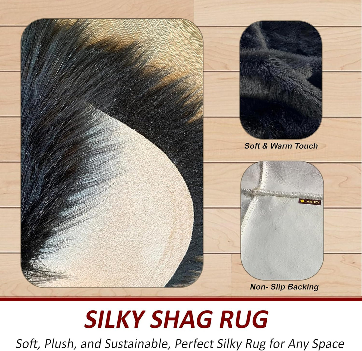 LAMBZY Faux Sheepskin Super Soft Hypoallergenic Silky Shag Rug for Living Room, Kids Room, Sofa