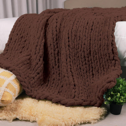Carriediosa Chunky Knit Throw Blanket 50" X 60", 100% Hand Made Large Chenille Loop Yarn Soft