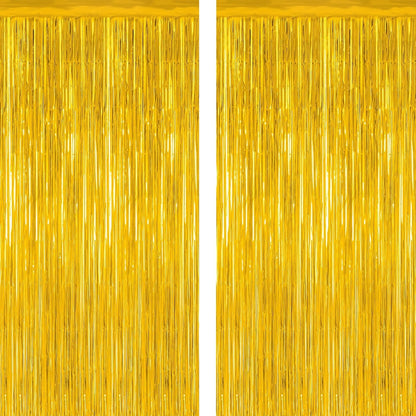 2 Pack Gold Tinsel Backdrop, 3.28 FT x 7.05 FT Metallic Fringe Curtain, Gold Color Graduation