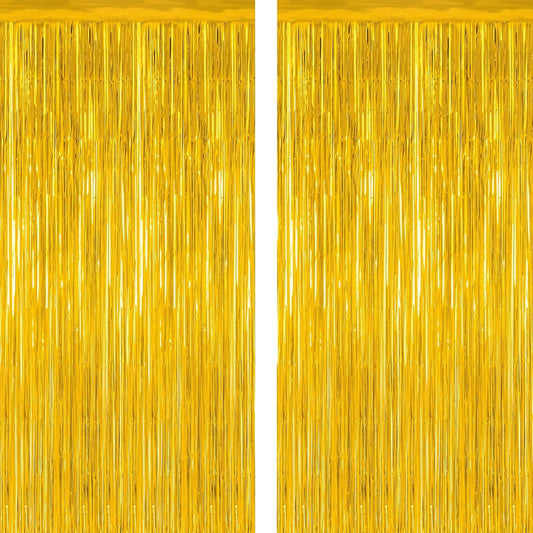 2 Pack Gold Tinsel Backdrop, 3.28 FT x 7.05 FT Metallic Fringe Curtain, Gold Color Graduation