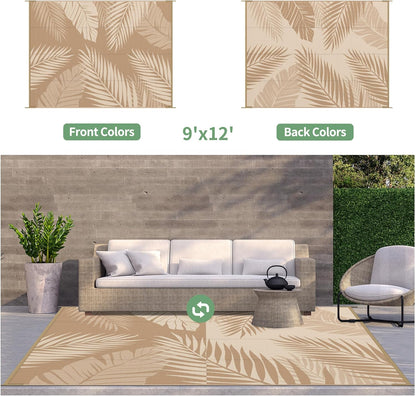 GENIMO Outdoor Rug 9' x 12' Waterproof for Patios Clearance, Reversible Outdoor Plastic Straw