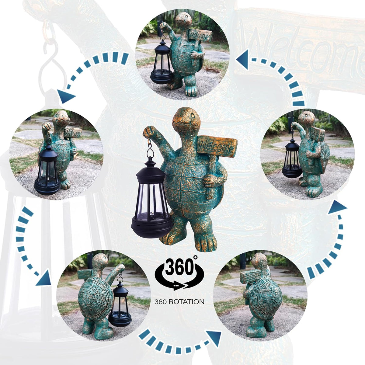 Turtle Garden Statue Outdoor Décor with Solar Lights Lantern,Turtle Solar Light Figurines Outside