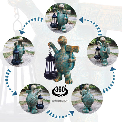 Turtle Garden Statue Outdoor Décor with Solar Lights Lantern,Turtle Solar Light Figurines Outside
